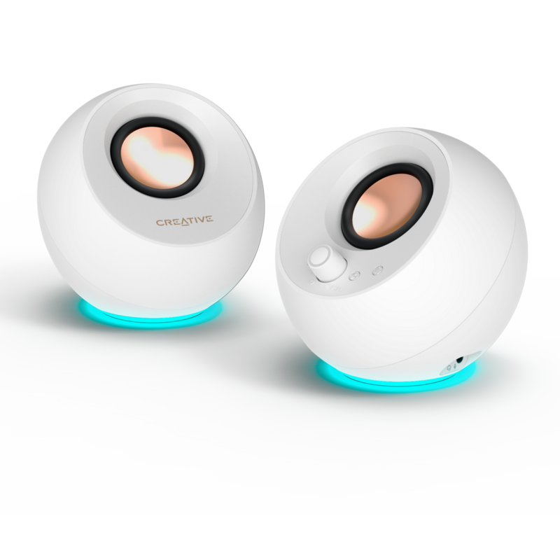 Creative Pebble Pro PC-Lautsprecher, weiß, Klinke, USB-A/C, Bluetooth