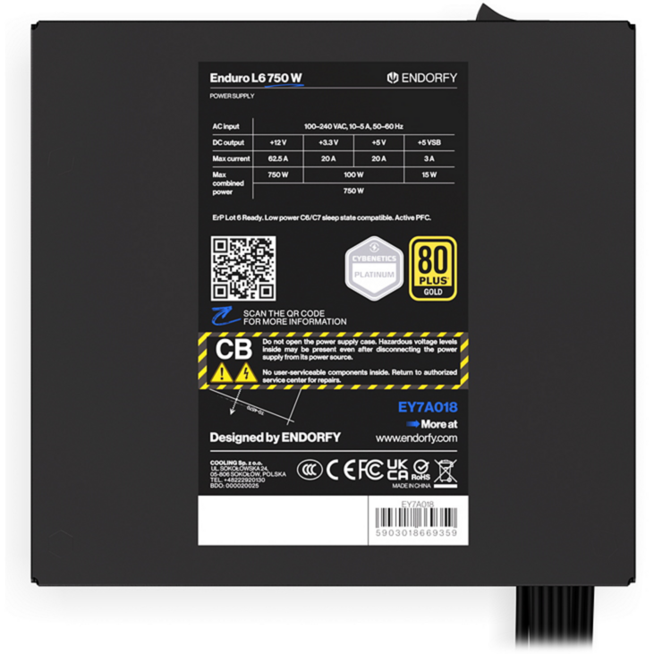 ENDORFY Enduro L6 750W PC-Netzteil, schwarz, 1x 12-Pin High Power GPU, 3x PCIe