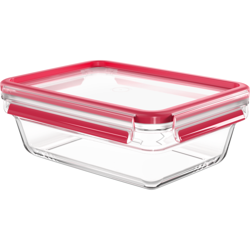 Emsa CLIP & CLOSE Glas-Frischhaltedose 1,3 Liter Dose, transparent/rot