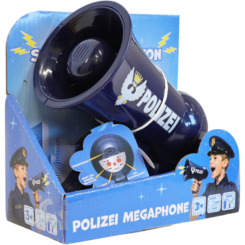 VEDES Polizei Megaphon mit Sound und Sprechfunktion, inklusive 2 Stück AA