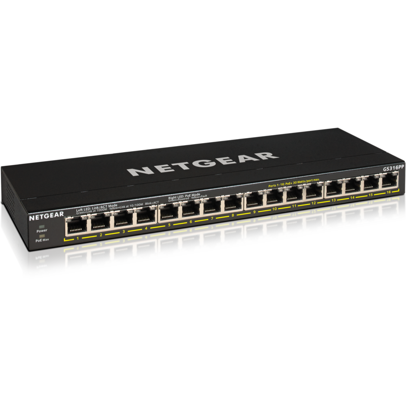 Netgear GS316P Switch, 115W PoE Budget