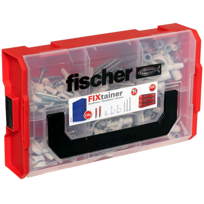fischer FixTainer DuoPower + EasyHook + Schraube TX Dübel, weiß, 228-teilig, mit