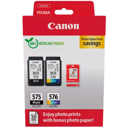 Canon Tinte Photo Value Pack PG-575/CL-576, inkl. 50 Blatt 10x15 Fotopapier