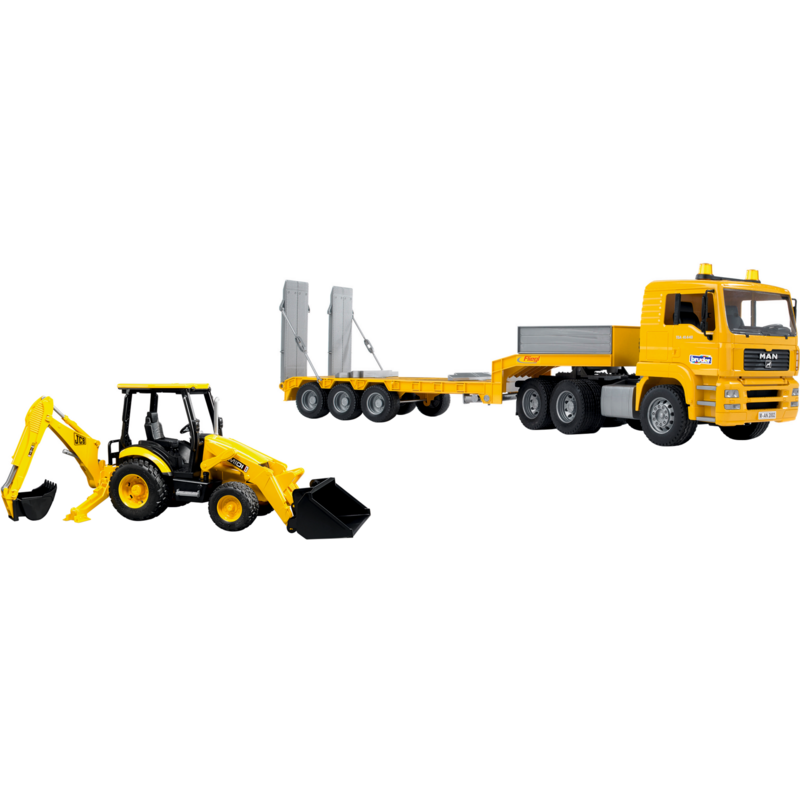 bruder MAN TGA Tieflader mit JCB MIDI Baggerlader Modellfahrzeug