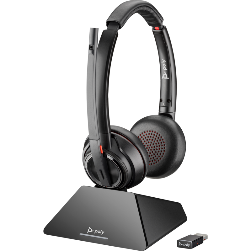 Poly Savi 8220 UC DECT Headset, schwarz, Stereo, USB-A, USB-C, Microsoft Teams