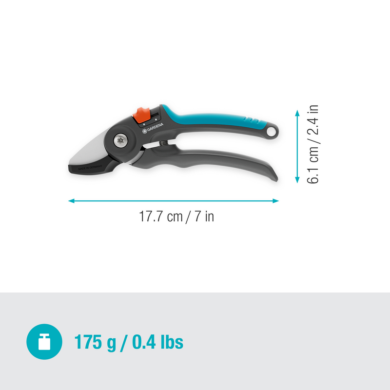 GARDENA Gartenschere PremiumCut - Trockenes Holz, grau/türkis, Amboss