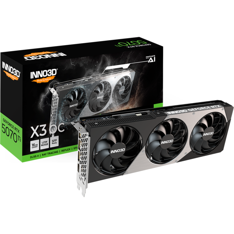 INNO3D GeForce RTX 5070 Ti X3 OC Grafikkarte, DLSS 4, 3x DisplayPort, 1x HDMI