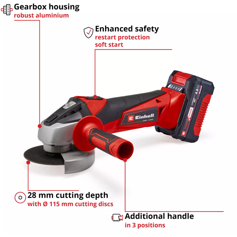 EINHELL Power X-Change Akku-Winkelschleifer TC-AG 18/115 Li Kit, 18Volt
