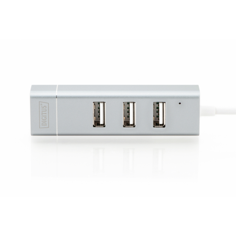 Digitus 3-Port USB Typ-C Hub Dockingstation, silber/weiß, + Fast Ethernet