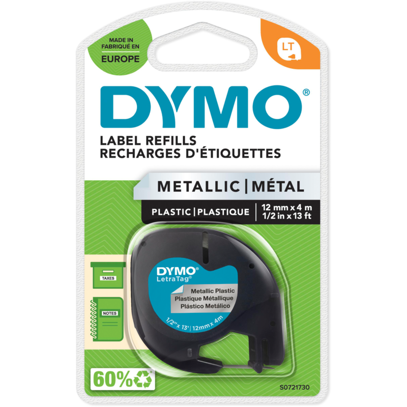 Dymo LetraTag ORIGINAL Kunststoff Schriftband schwarz auf silbermetallic