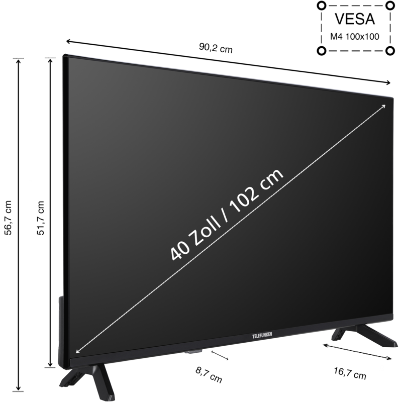 Telefunken QF40AO750S LED-Fernseher, schwarz, FullHD, Triple Tuner, Mediaplayer