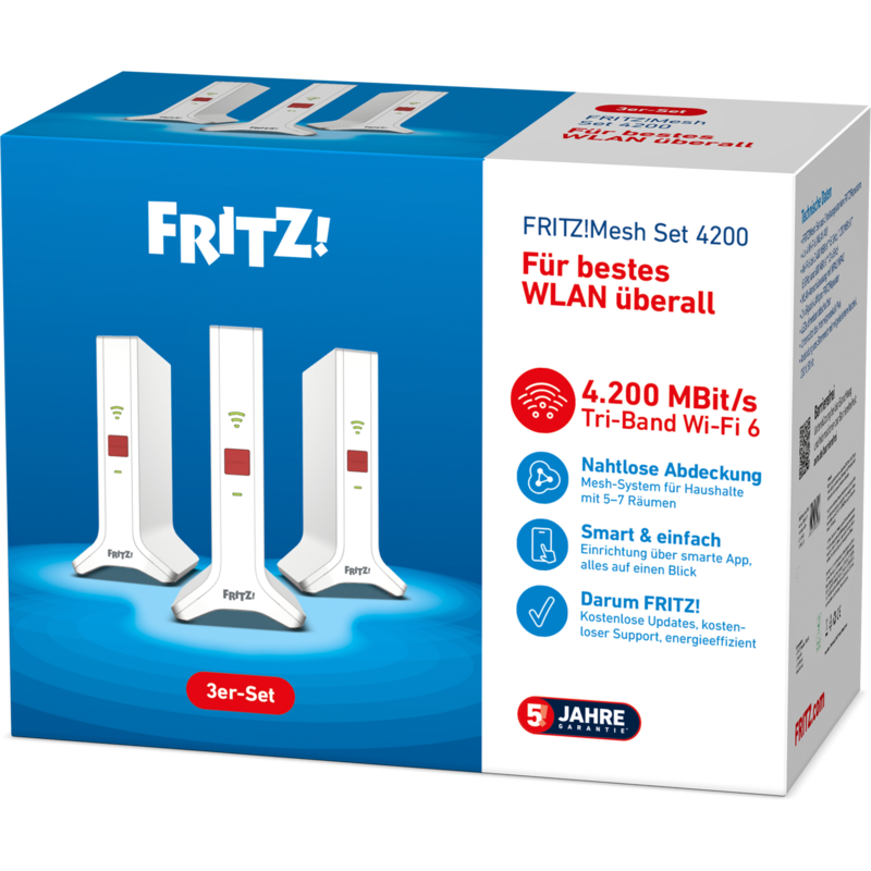 FRITZ! Mesh Set 4200 3er-Set Repeater, weiß/rot, 3x FRITZ!Repeater 3000 AX