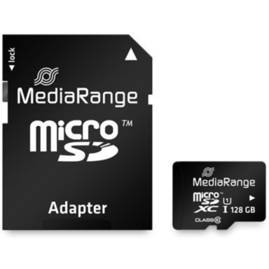 MediaRange 128 GB microSDXC Speicherkarte, schwarz, Class 10