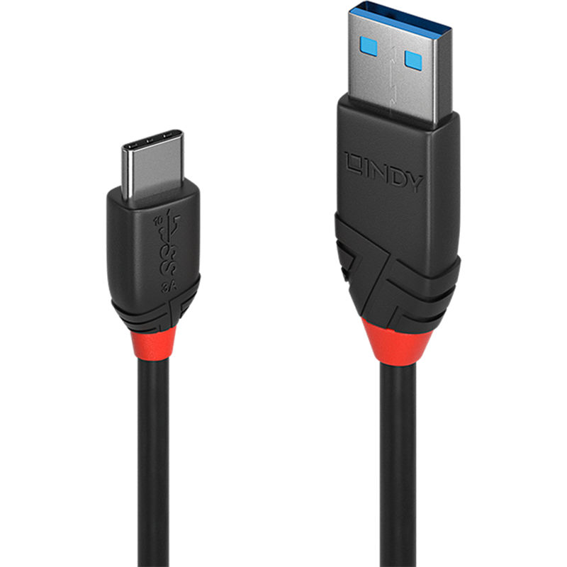 Lindy USB 3.2 Gen 2 Kabel, USB-A Stecker > USB-C Stecker, Black Line, schwarz, 1