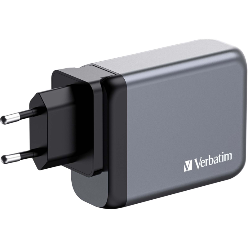 Verbatim GaN-Ladegerät 100W, 1x USB-A , 3x USB-C, grau, PD 3.0, QC 3.0