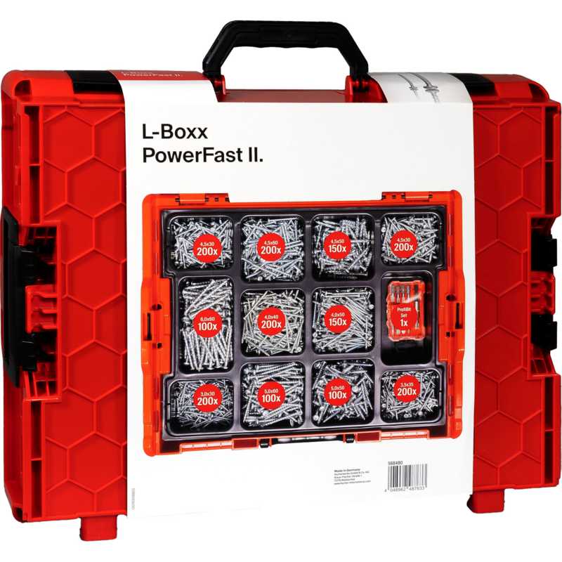 fischer L-BOXX 102 PowerFast II Pan-Head Schrauben-Set, silber, 1801-teilig, mit