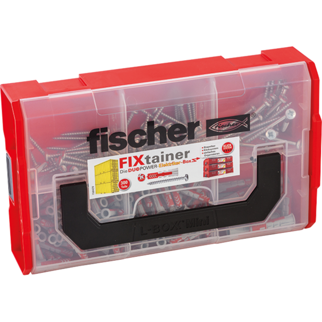 fischer FixTainer- DUOPOWER Elektriker Dübel, hellgrau/rot, 300-teilig, mit
