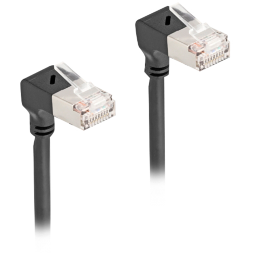 DeLOCK Patchkabel RJ-45 Cat.6a S/FTP, Slim 90° gewinkelt Kabel, schwarz, 3