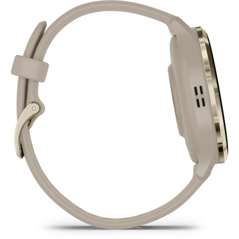 Garmin Venu 3S Smartwatch, beige/gold, 41 mm, schwarzes Silikon-Armband