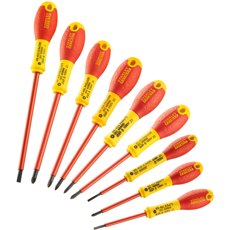 Stanley Schraubendreher-Set FATMAX, 10-teilig, rot/gelb, Spannungsprüfer