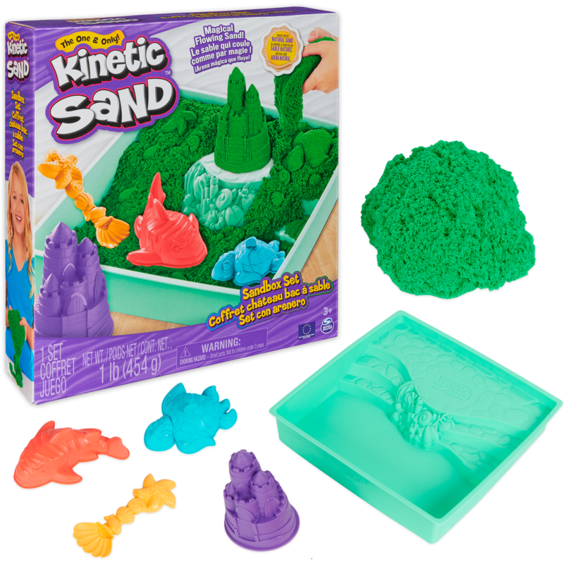 Spin Master Kinetic Sand - Sandbox Set grün Spielsand, 454 Gramm Sand