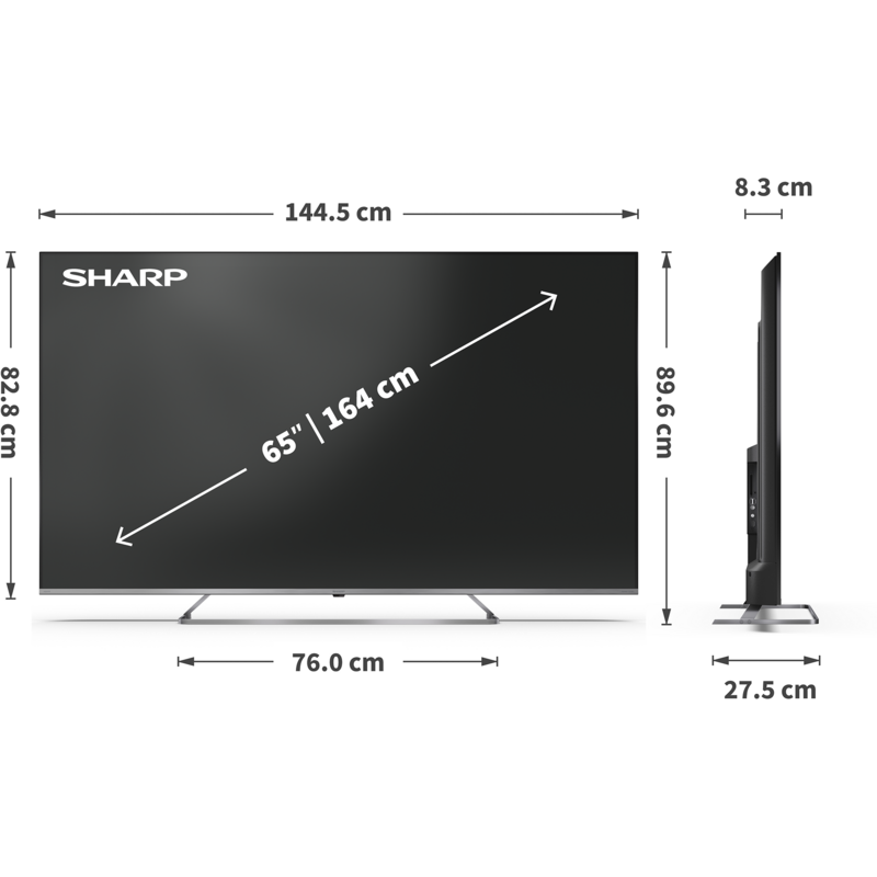 SHARP 65JP7765E QLED-Fernseher, schwarz/silber, UltraHD/4K, MiniLED Google TV