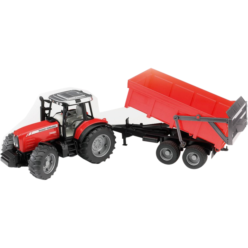 bruder Massey Ferguson 7480 Modellfahrzeug, rot/schwarz, mit Wannenkippanhänger