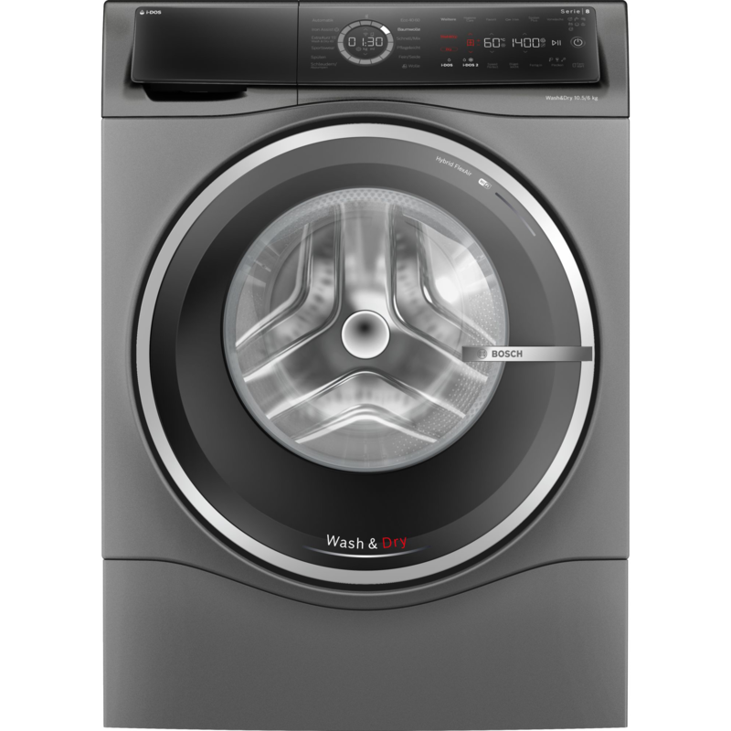 Bosch Home WNC254AS0 Serie 8 Waschtrockner, grau/schwarz, i-Dos, Home Connect