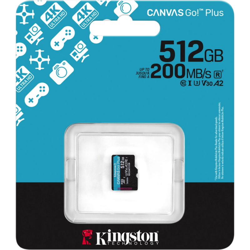 Kingston Canvas Go! Plus 512 GB microSDXC Speicherkarte, schwarz, UHS-I U3