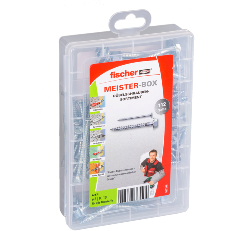 fischer Meister-Box Dübelschrauben Schrauben-Set, 112-teilig