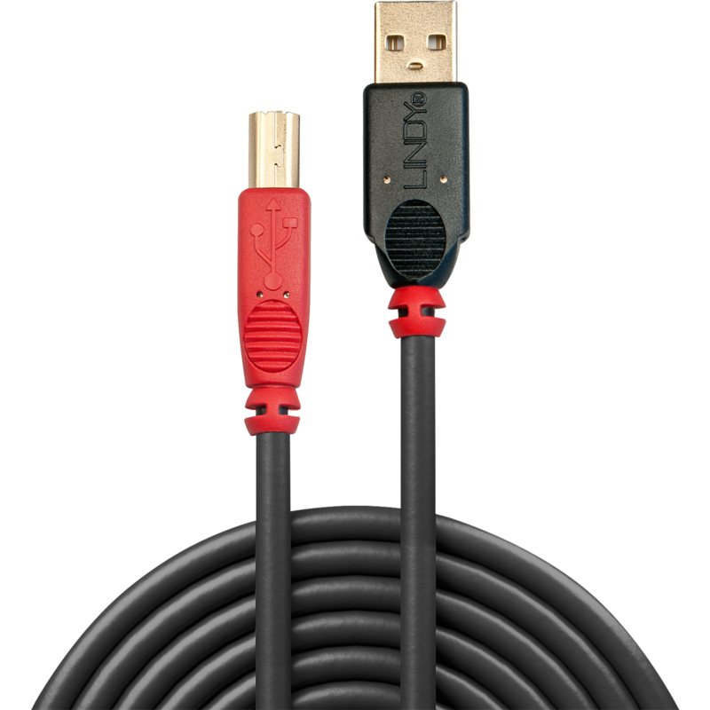 Lindy USB 2.0 Aktivkabel, USB-A Stecker > USB-B Stecker Kabel, schwarz, 10 Meter