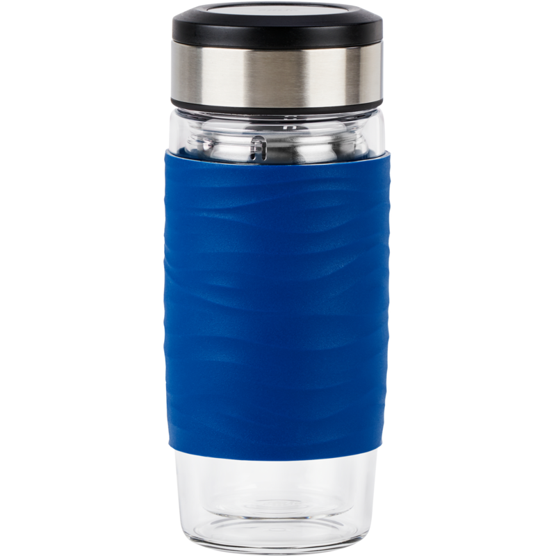 Emsa TEA MUG Tee-Thermobecher 0,4 Liter, blau/transparent, Glas, Drehverschluss