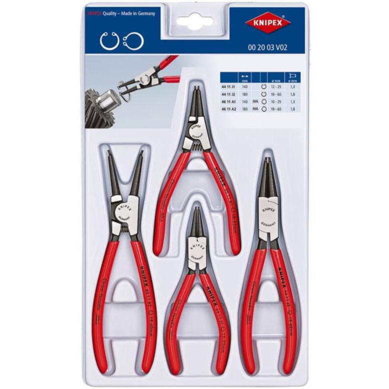 KNIPEX Sicherungsringzangen-Set 00 20 03 V02 Zangen-Set, rot, 4-teilig, gerade