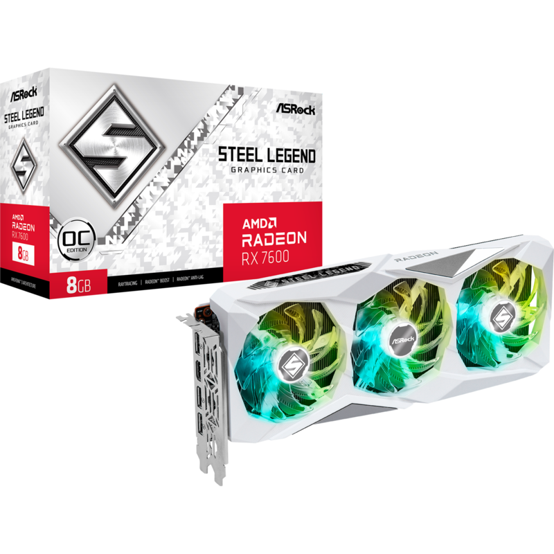 ASRock Radeon RX 7600 Steel Legend 8GB OC Grafikkarte, RDNA 3, GDDR6, 3x