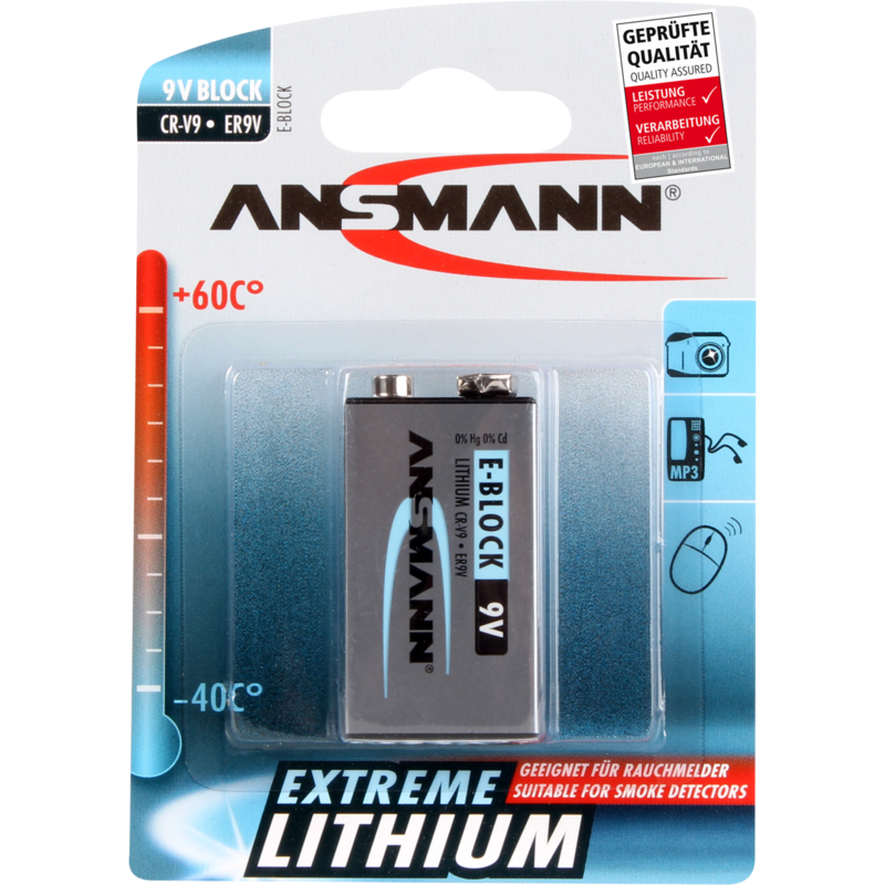 Ansmann Extreme Lithium 9V-Block Batterie, silber, 1x Lithium
