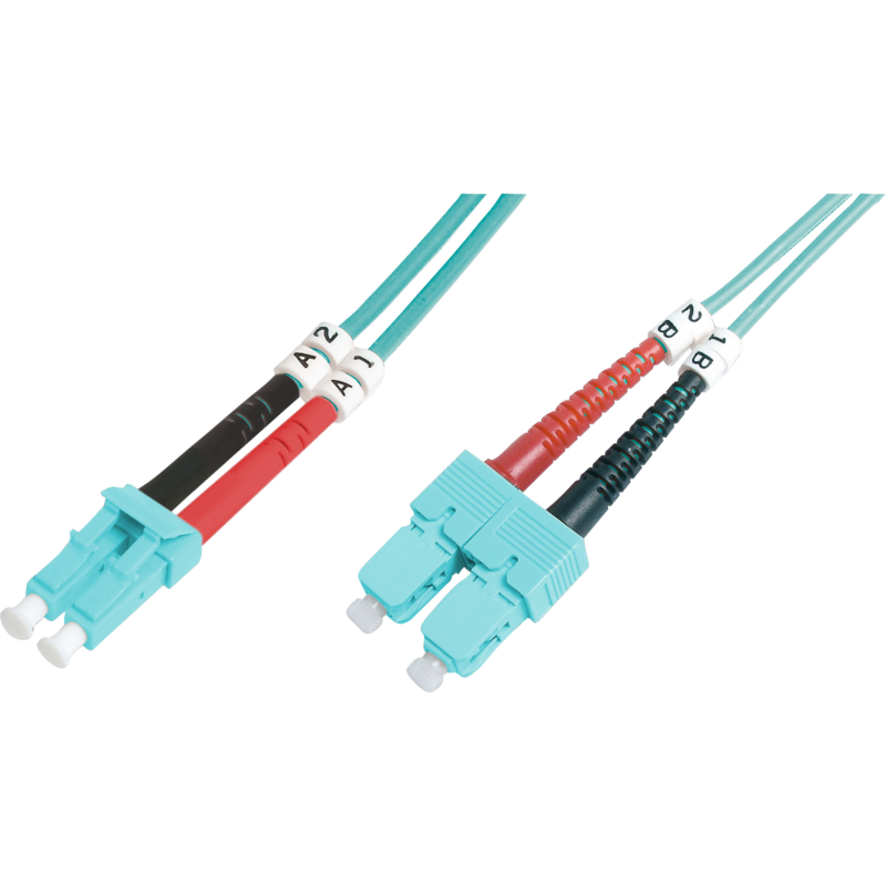 Digitus LWL Patchkabel, Duplex, LC > SC Stecker, Multimode OM3 Kabel, türkis, 3