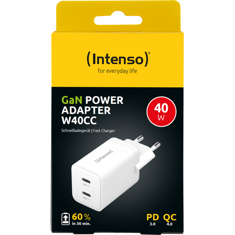 Intenso Power Adapter W40CC GaN Ladegerät, weiß, 30 Watt