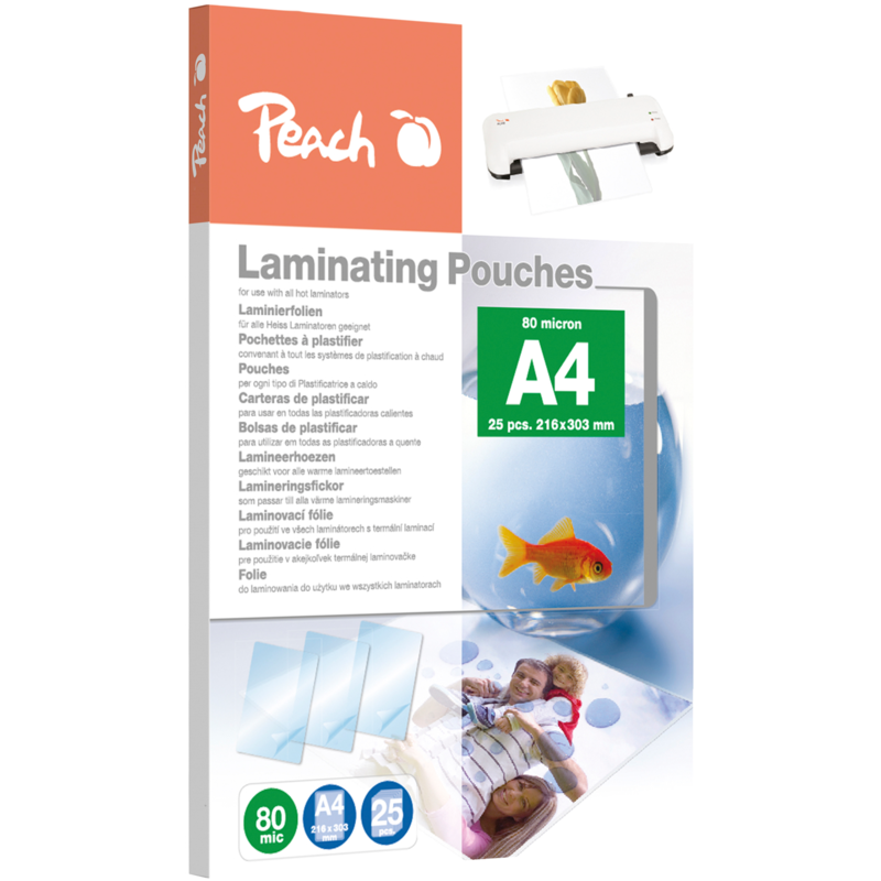 Peach Laminierfolie A4 80mic PPR080-02 Folien, glänzend, 25 Stück