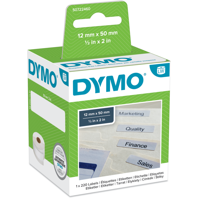 Dymo LabelWriter ORIGINAL Hängeablageetiketten 12x50mm, 1 Rolle mit 220