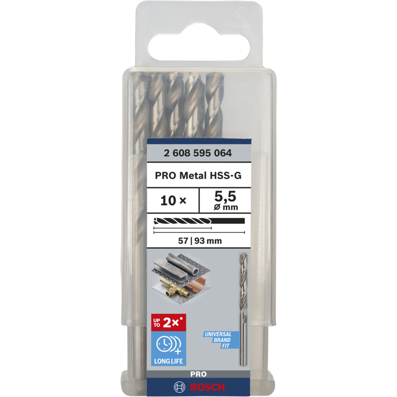 Bosch Professional PRO Metal HSS-G Spiralbohrer, Ø 5,5mm Bohrer, 10 Stück