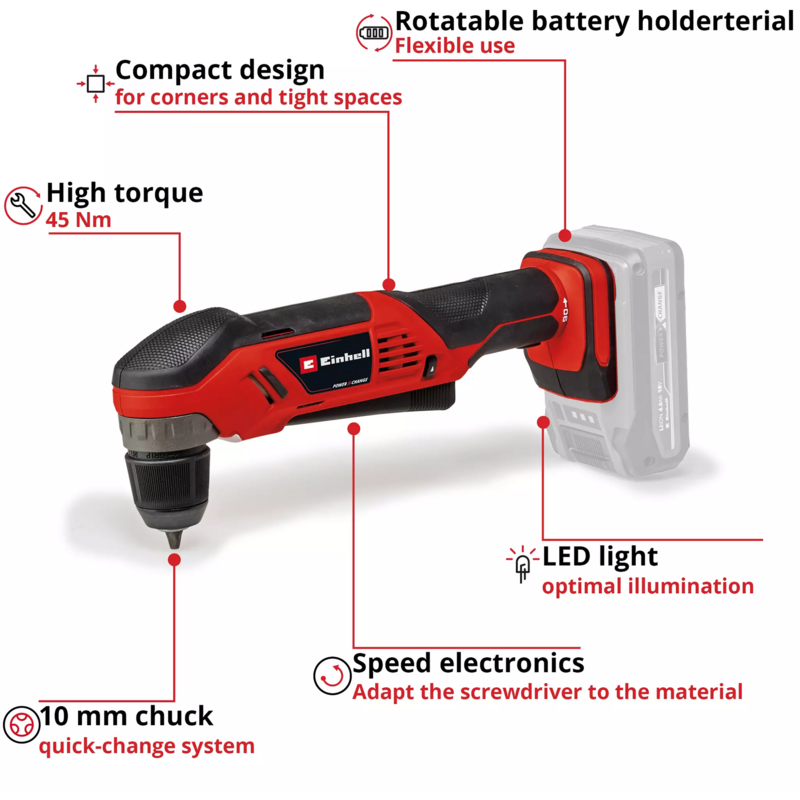 EINHELL Power X-Change Akku-Winkelbohrschrauber TE-AD 18 Li - Solo, 18Volt