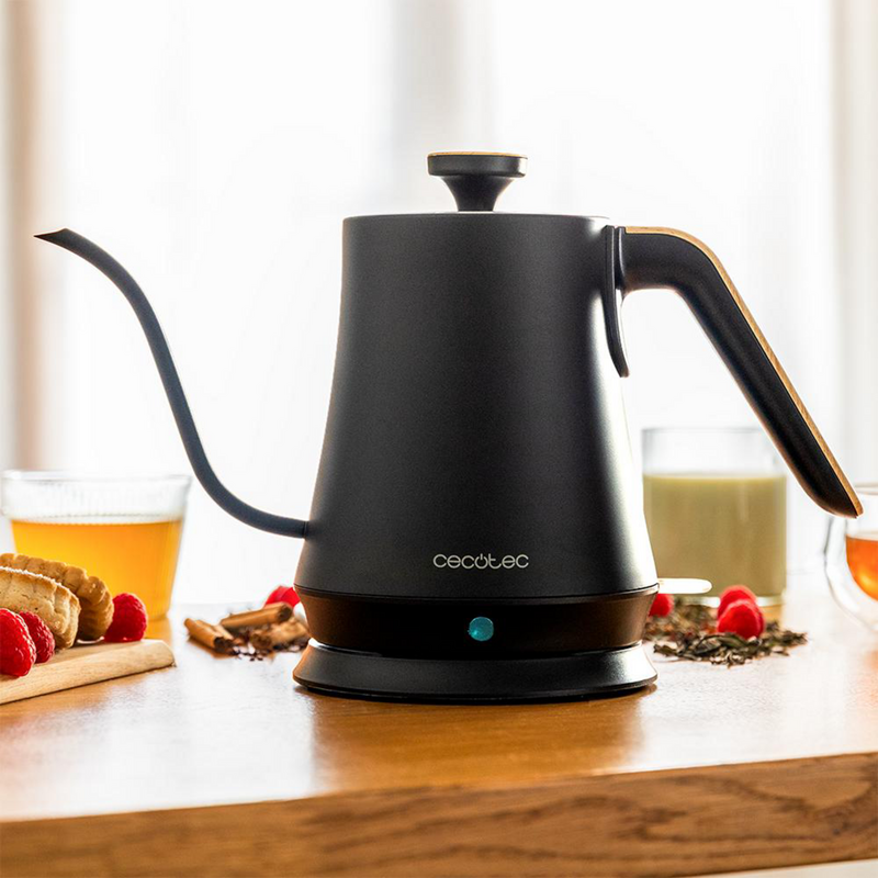 Cecotec Thermosense 500 Cisne Wasserkocher, schwarz/holz, 1.200 Watt, 1 Liter