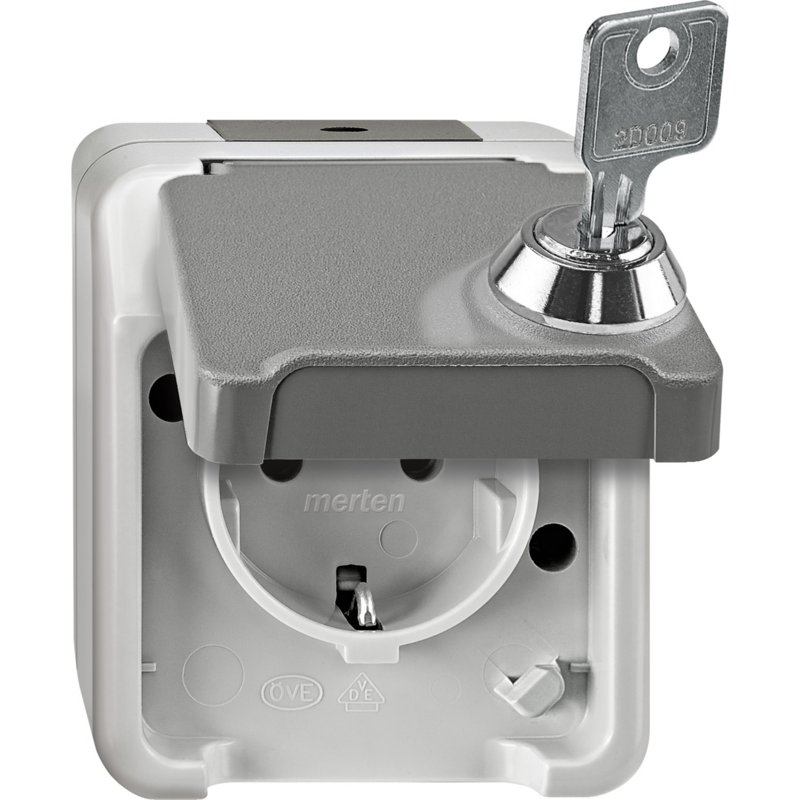 Merten Schutzkontakt-Steckdose Schuko mit Klappdeckel, Aufputz, 16 Ampere, 250