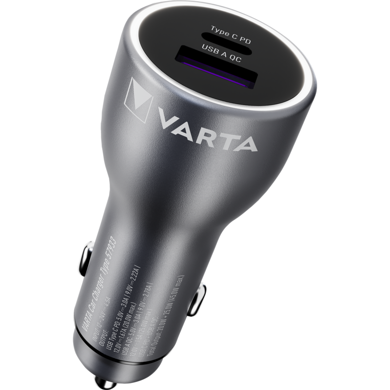 VARTA Ladegerät Car Charger KFZ, USB-A + USB-C, 45 Watt, schwarz, Autoladegerät