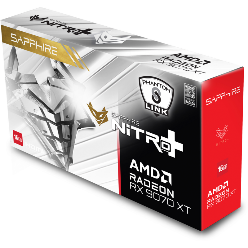 SAPPHIRE Radeon RX 9070 XT Nitro+ Phantom Link Polar OC Grafikkarte, weiß