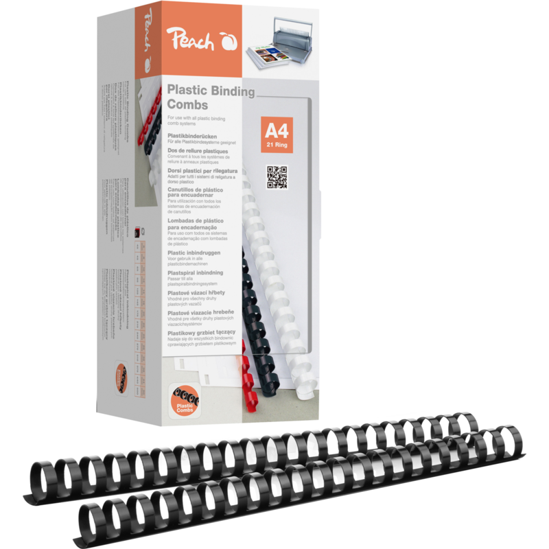 Peach Plastikbinderücken 22mm A4 Binderücken, schwarz, 50 Stück