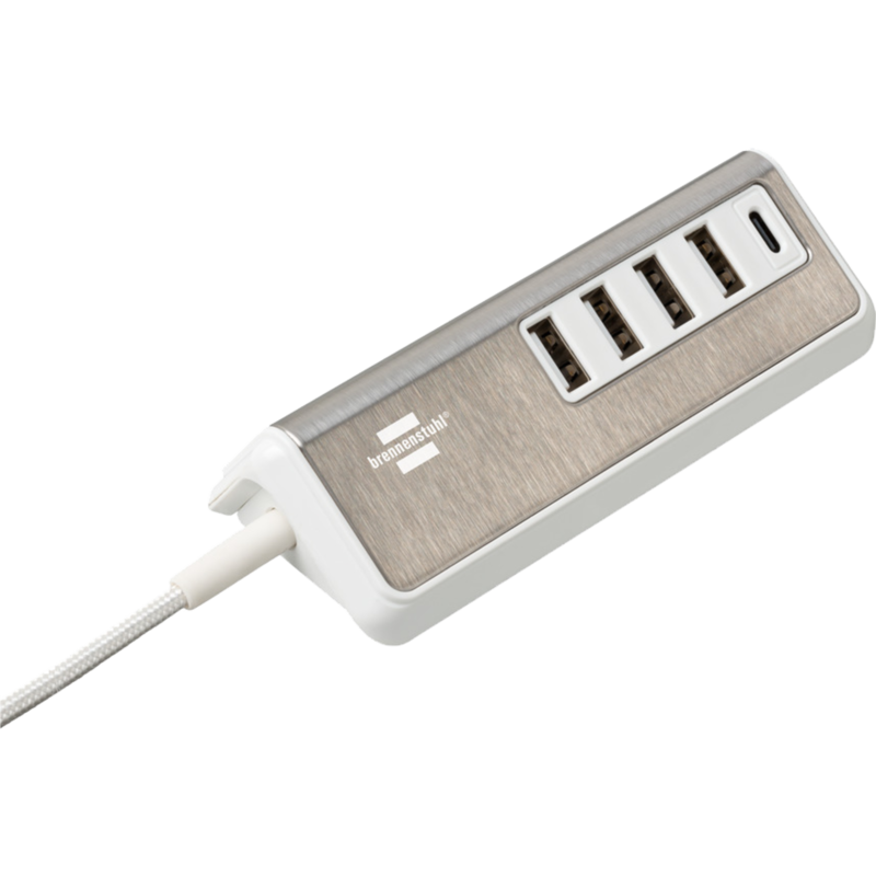 Brennenstuhl estilo USB-Multiladegerät Ladegerät, weiß/edelstahl, 5x USB, PD 20