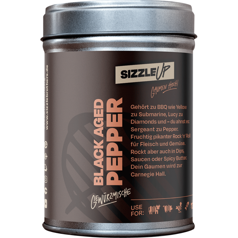 SizzleBrothers Black Aged Pepper Gewürz, 120 g, Streudose