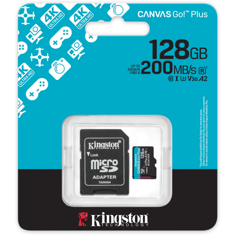 Kingston Canvas Go! Plus 128 GB microSDXC Speicherkarte, schwarz, UHS-I U3