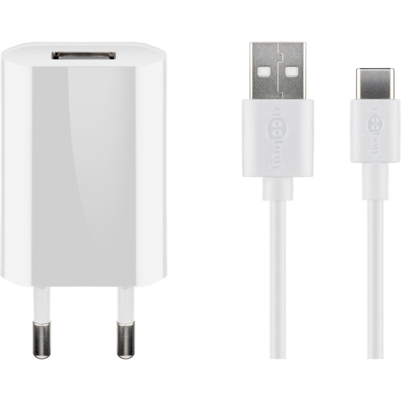 goobay USB-C Ladeset 5 Watt Ladegerät, weiß, 1 Meter Kabel USB-A > USB-C